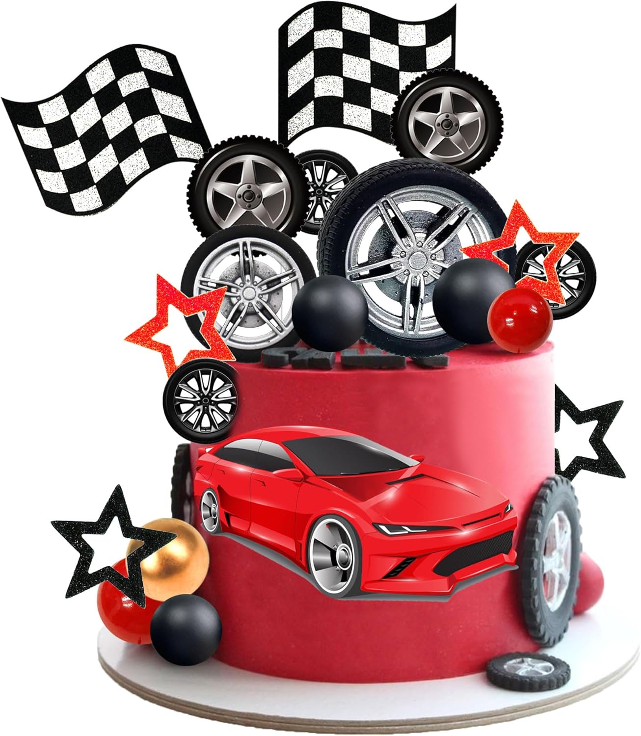 Lighting Mcqueen Birthday Decor - 27 PCS Racing Wheel Cake Topper