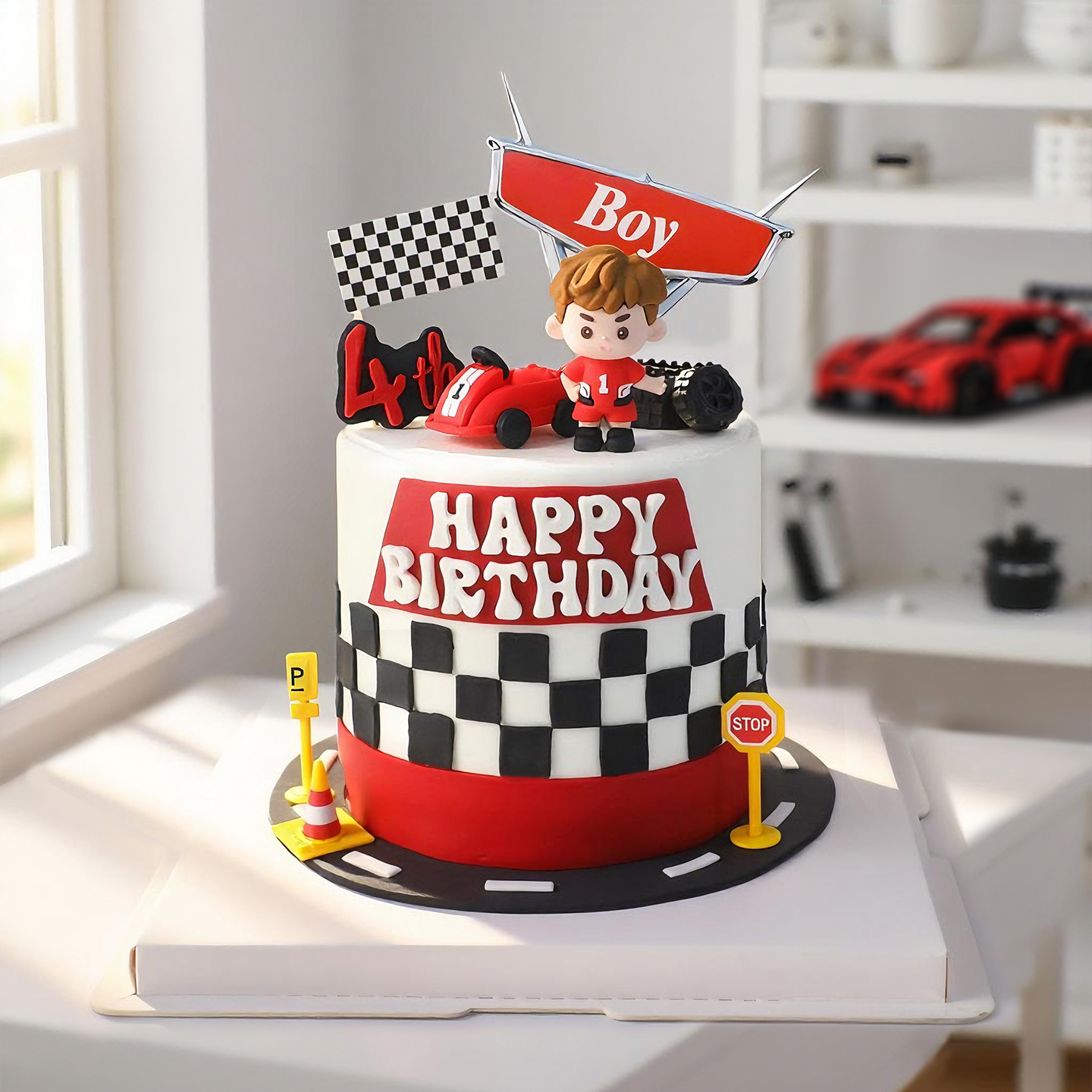 Cartoon Boy Racing Car Cake To - đánh giá và giá Lighting Mcqueen Birthday Decor